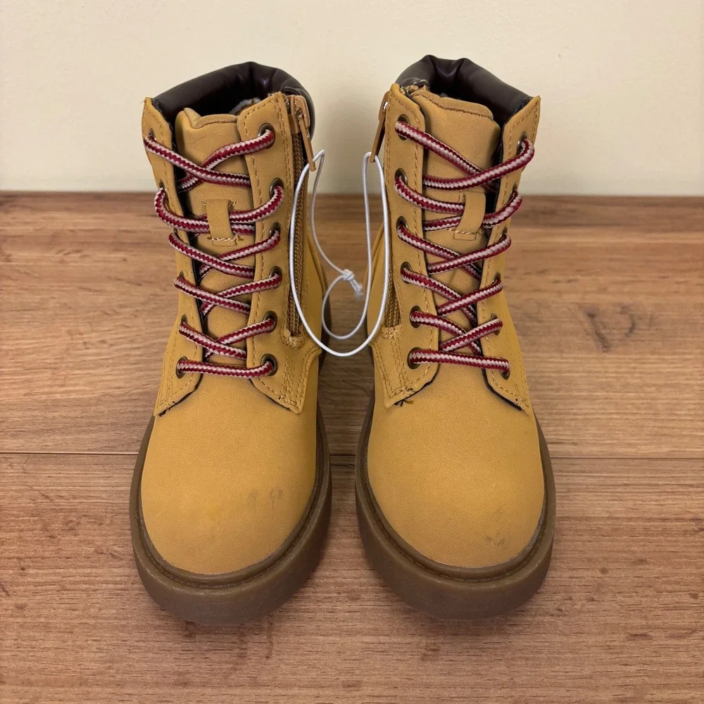 STEVE MADDEN JJumble Combat Boots Tan Kids Size 11 Side Zip Lace Up Low Heel‎